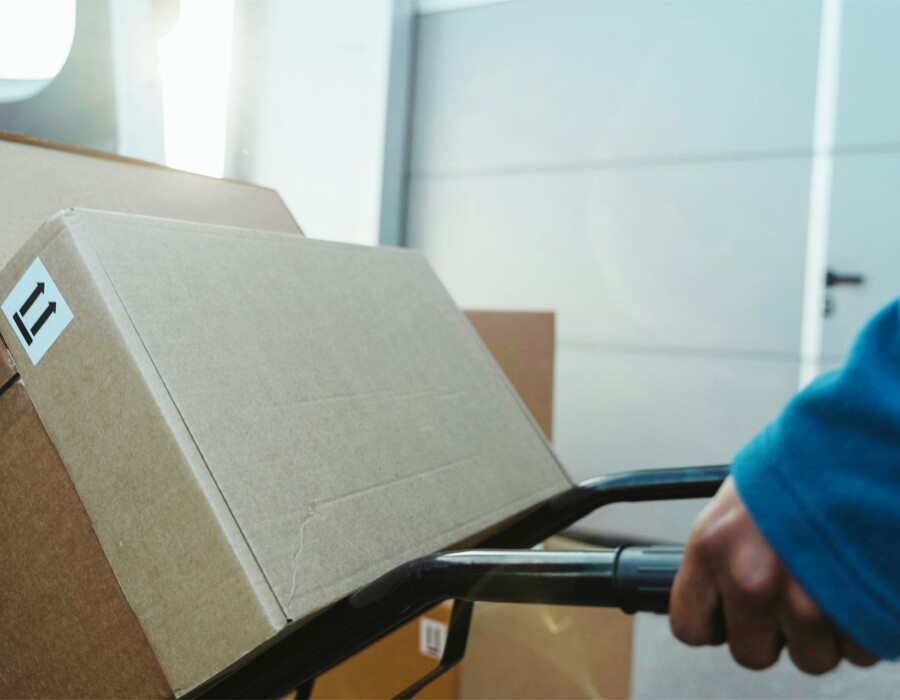 A package being transported on a trolley