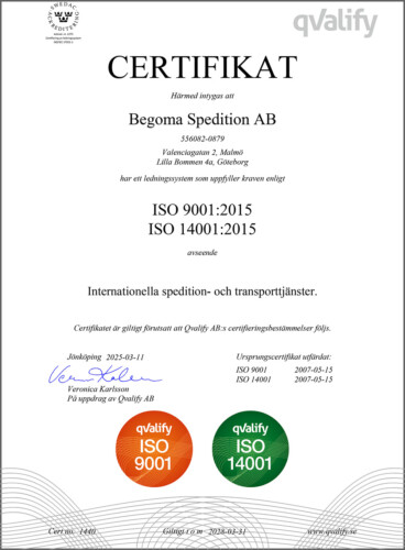 Begoma ISO 9001 och ISO 14001