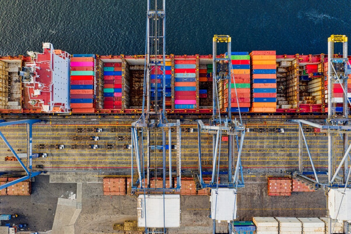 Containers on a freight ship