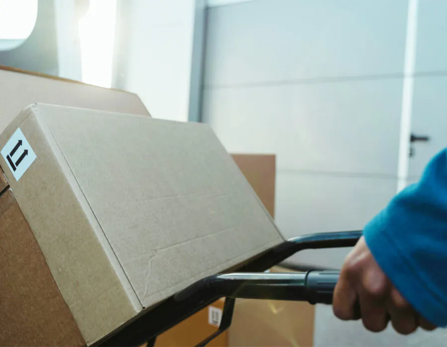 A package being transported on a trolley